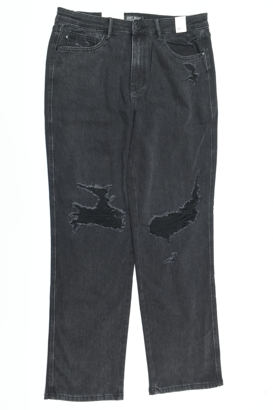 Judy Blue 90s Straight Leg Jeans Womens 31 Black Distressed High Rise Stretch